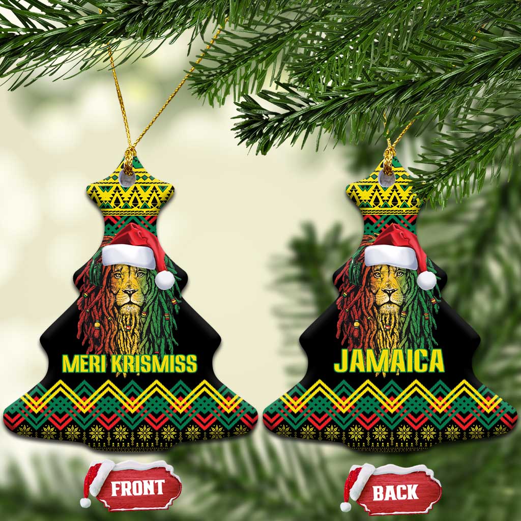 Jamaica Reggae Lion Christmas Ceramic Ornament Kente Pattern Meri Krismiss LT18