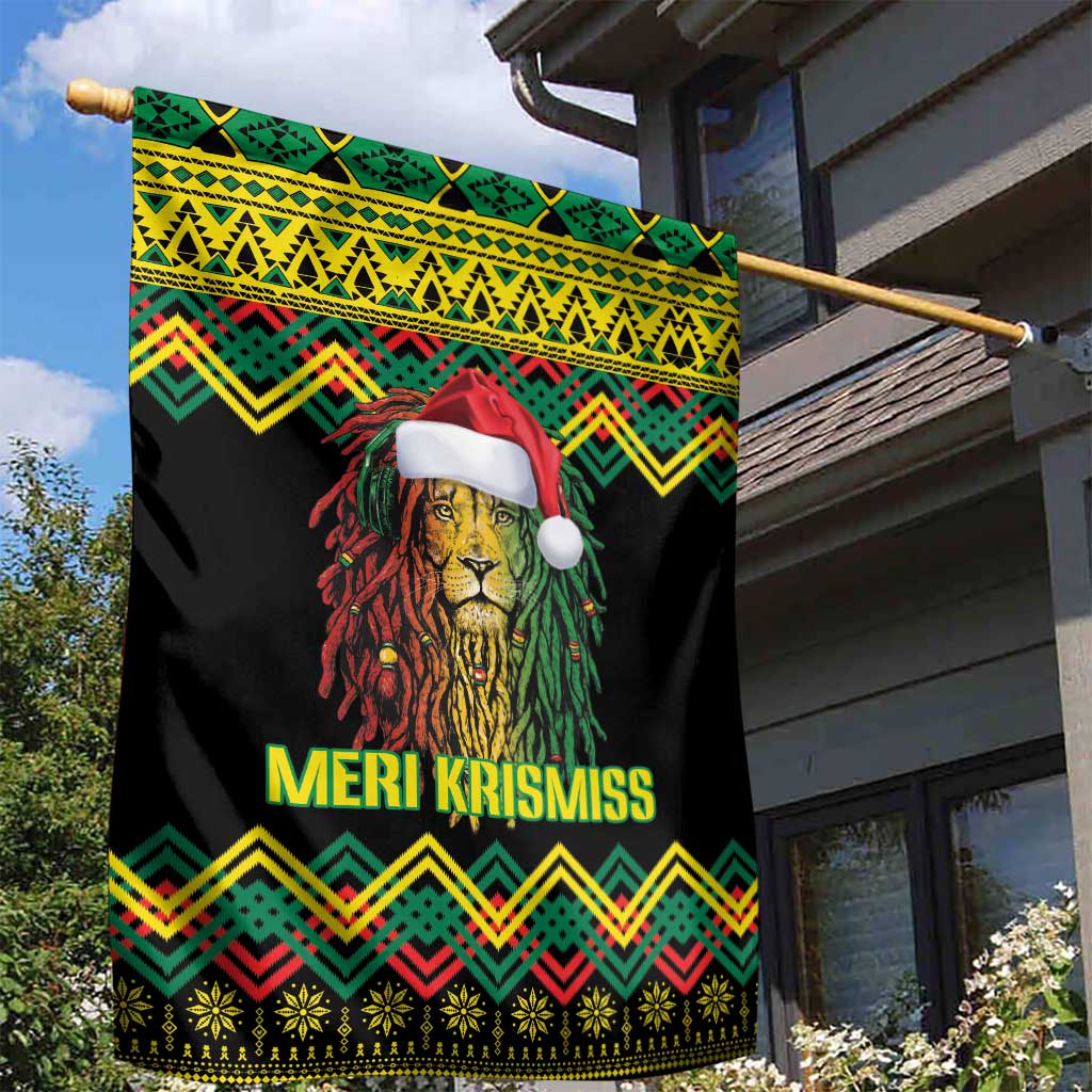 Black Jamaican Christmas Garden Flag Reggae Lion With Kente Pattern LT18