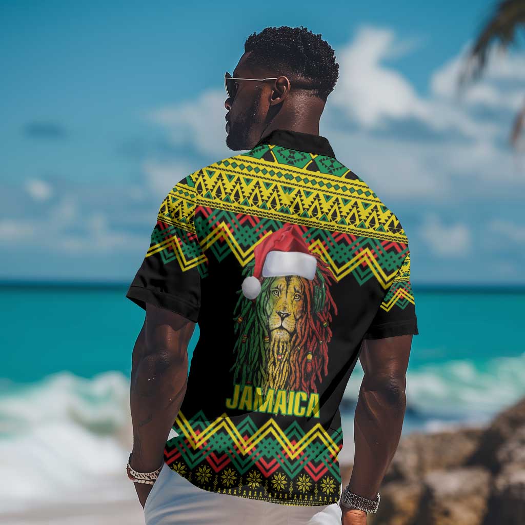 Black Jamaican Christmas Hawaiian Shirt Reggae Lion With Kente Pattern LT18