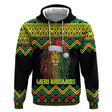Jamaica Reggae Lion Christmas Hoodie Kente Pattern Meri Krismiss LT18