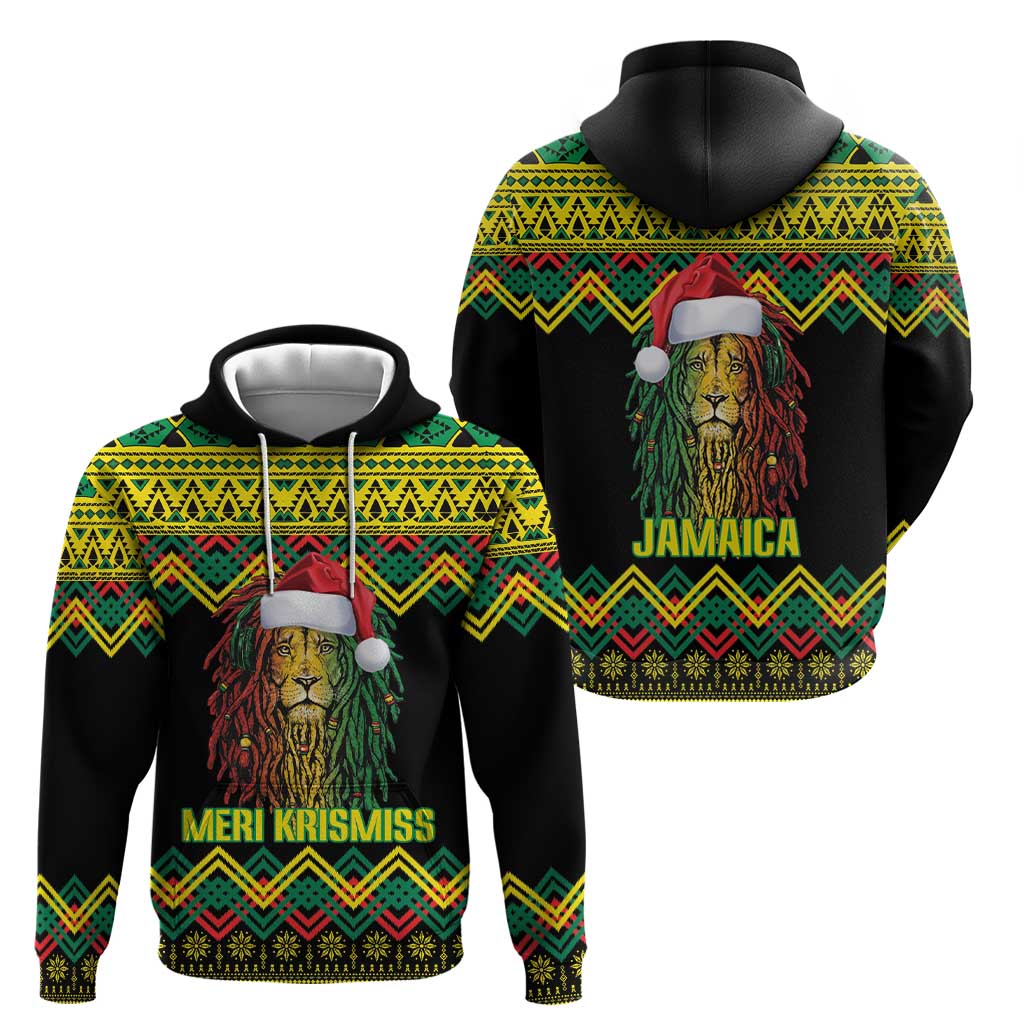 Jamaica Reggae Lion Christmas Hoodie Kente Pattern Meri Krismiss LT18