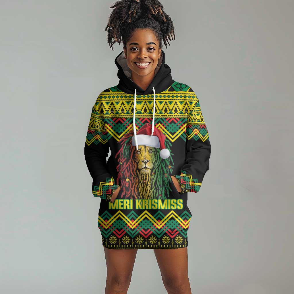 Black Jamaican Christmas Hoodie Dress Reggae Lion With Kente Pattern LT18