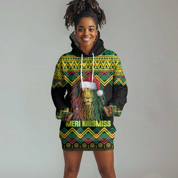 Black Jamaican Christmas Hoodie Dress Reggae Lion With Kente Pattern LT18