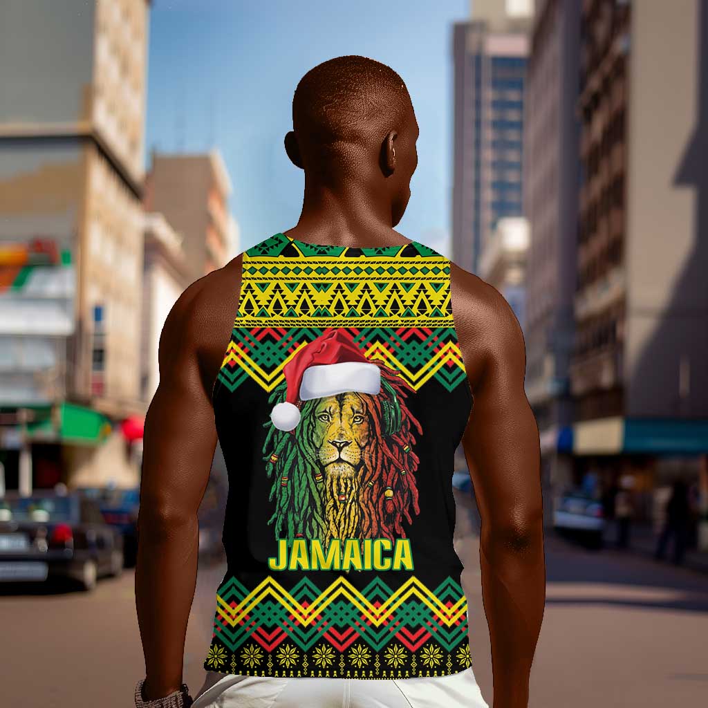 Black Jamaican Christmas Men Tank Top Reggae Lion With Kente Pattern LT18