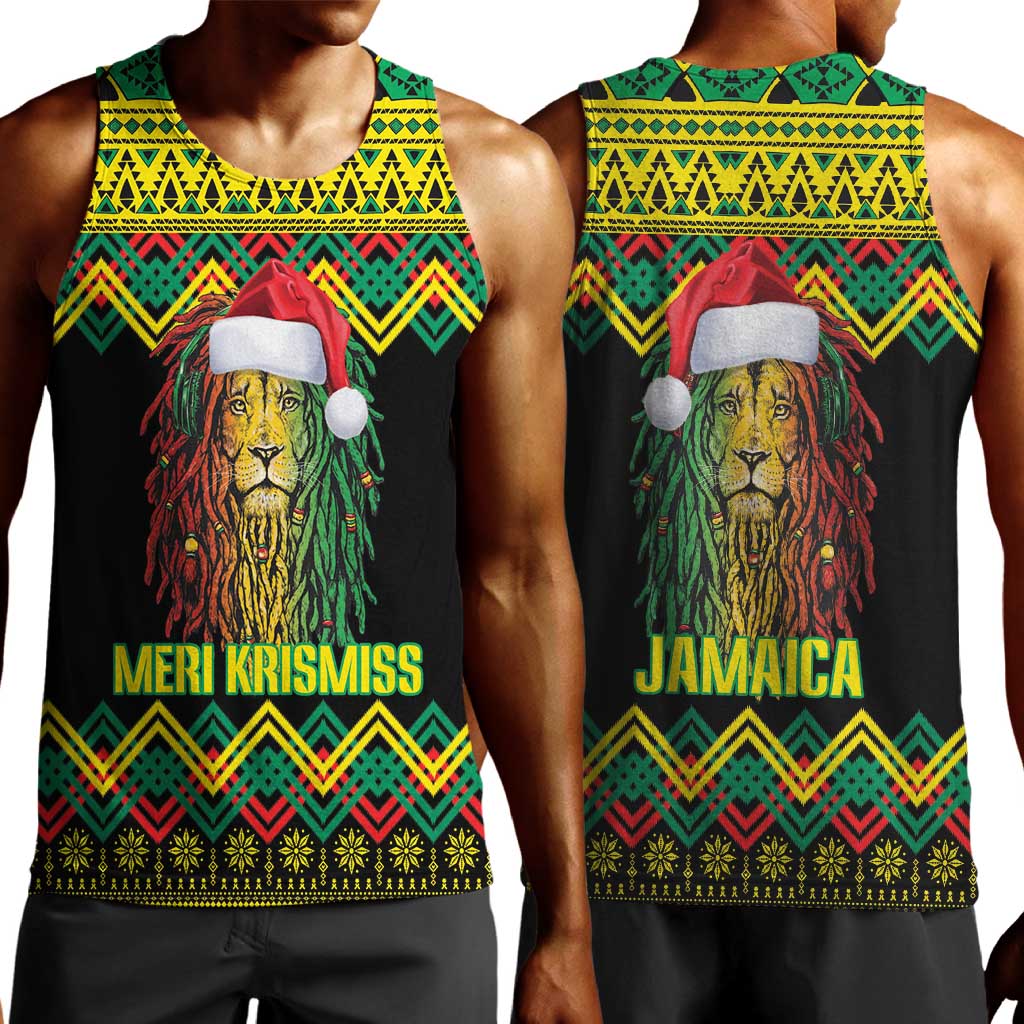 Black Jamaican Christmas Men Tank Top Reggae Lion With Kente Pattern LT18