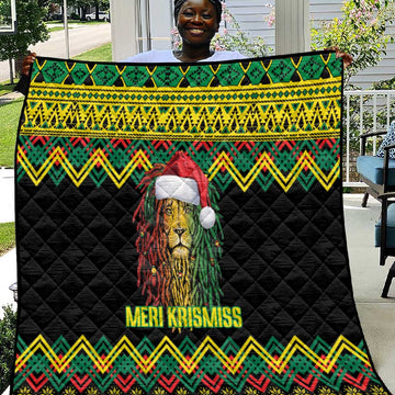 Black Jamaican Christmas Quilt Reggae Lion With Kente Pattern LT18