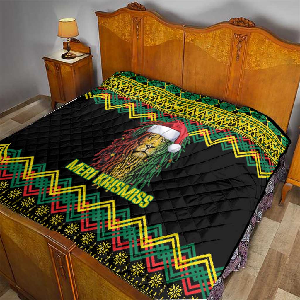 Black Jamaican Christmas Quilt Reggae Lion With Kente Pattern LT18