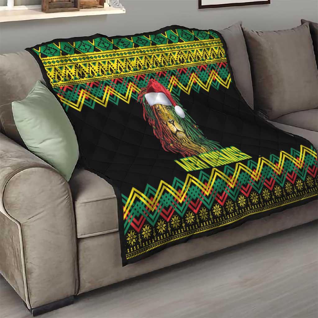 Black Jamaican Christmas Quilt Reggae Lion With Kente Pattern LT18