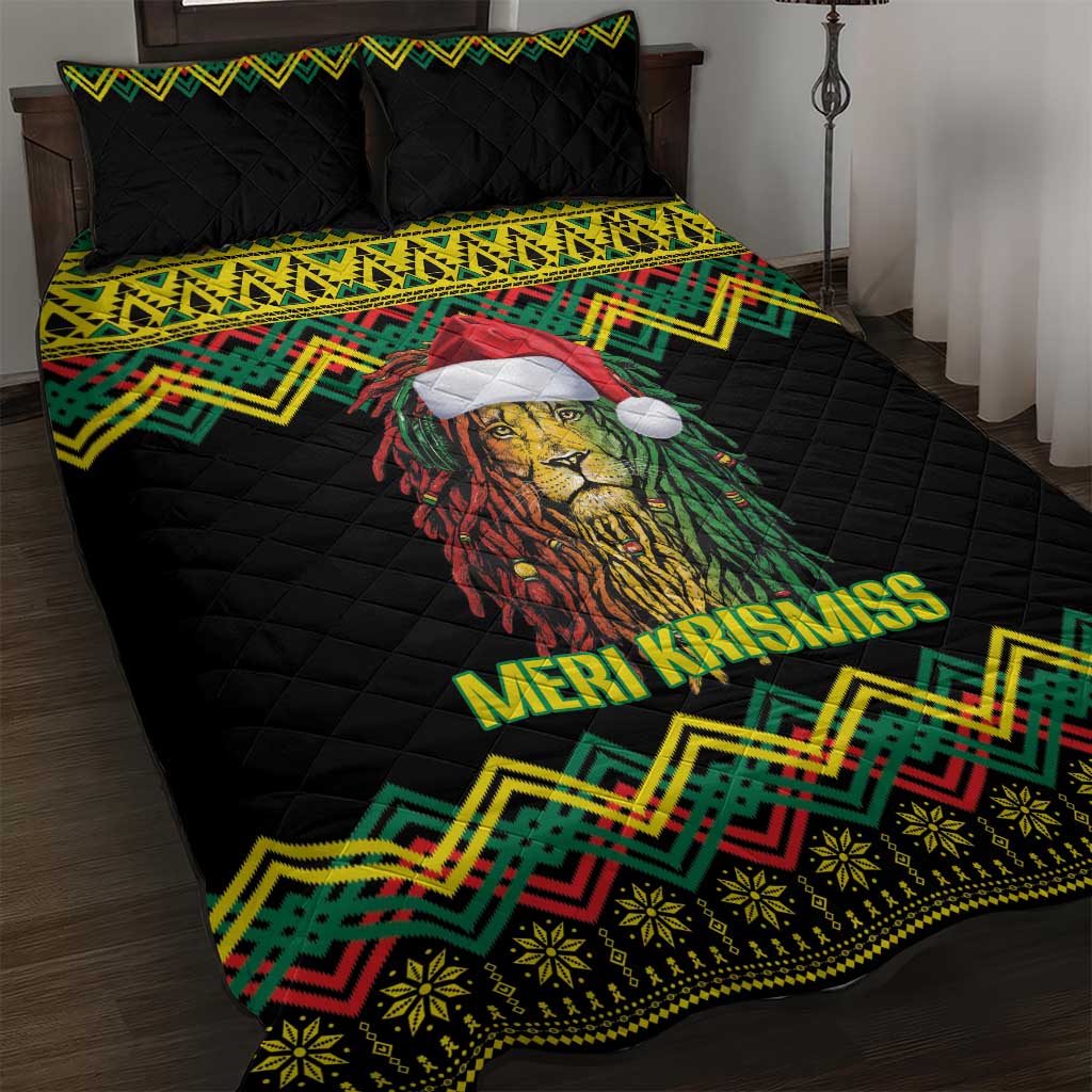 Black Jamaican Christmas Quilt Bed Set Reggae Lion With Kente Pattern LT18