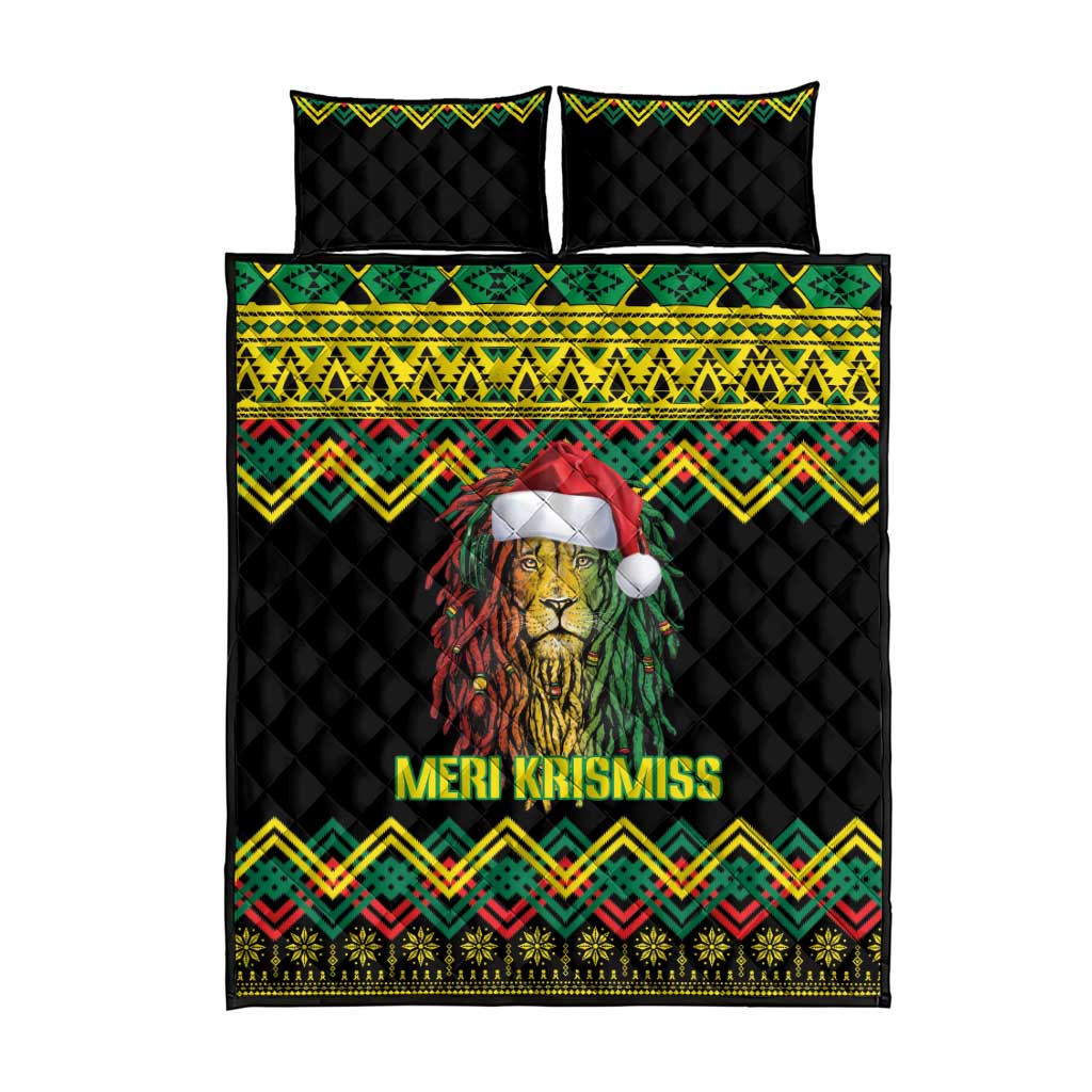 Black Jamaican Christmas Quilt Bed Set Reggae Lion With Kente Pattern LT18
