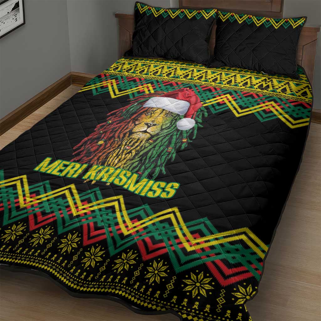 Black Jamaican Christmas Quilt Bed Set Reggae Lion With Kente Pattern LT18