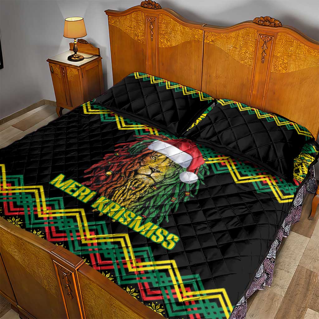 Black Jamaican Christmas Quilt Bed Set Reggae Lion With Kente Pattern LT18