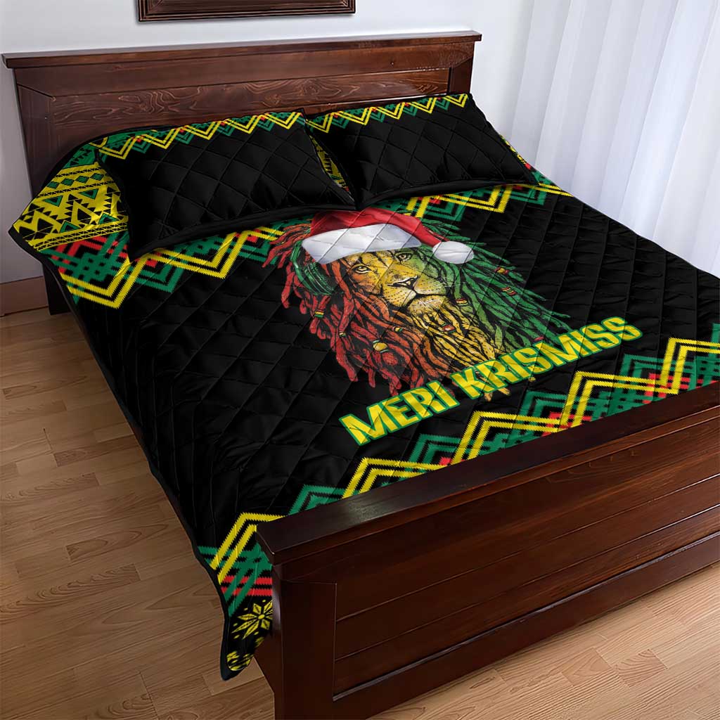 Black Jamaican Christmas Quilt Bed Set Reggae Lion With Kente Pattern LT18