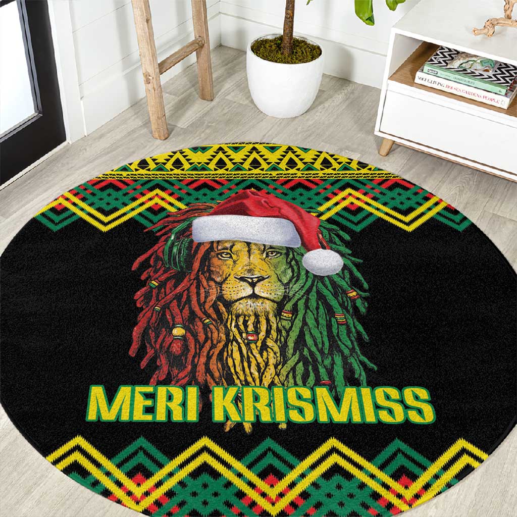 Black Jamaican Christmas Round Carpet Reggae Lion With Kente Pattern LT18