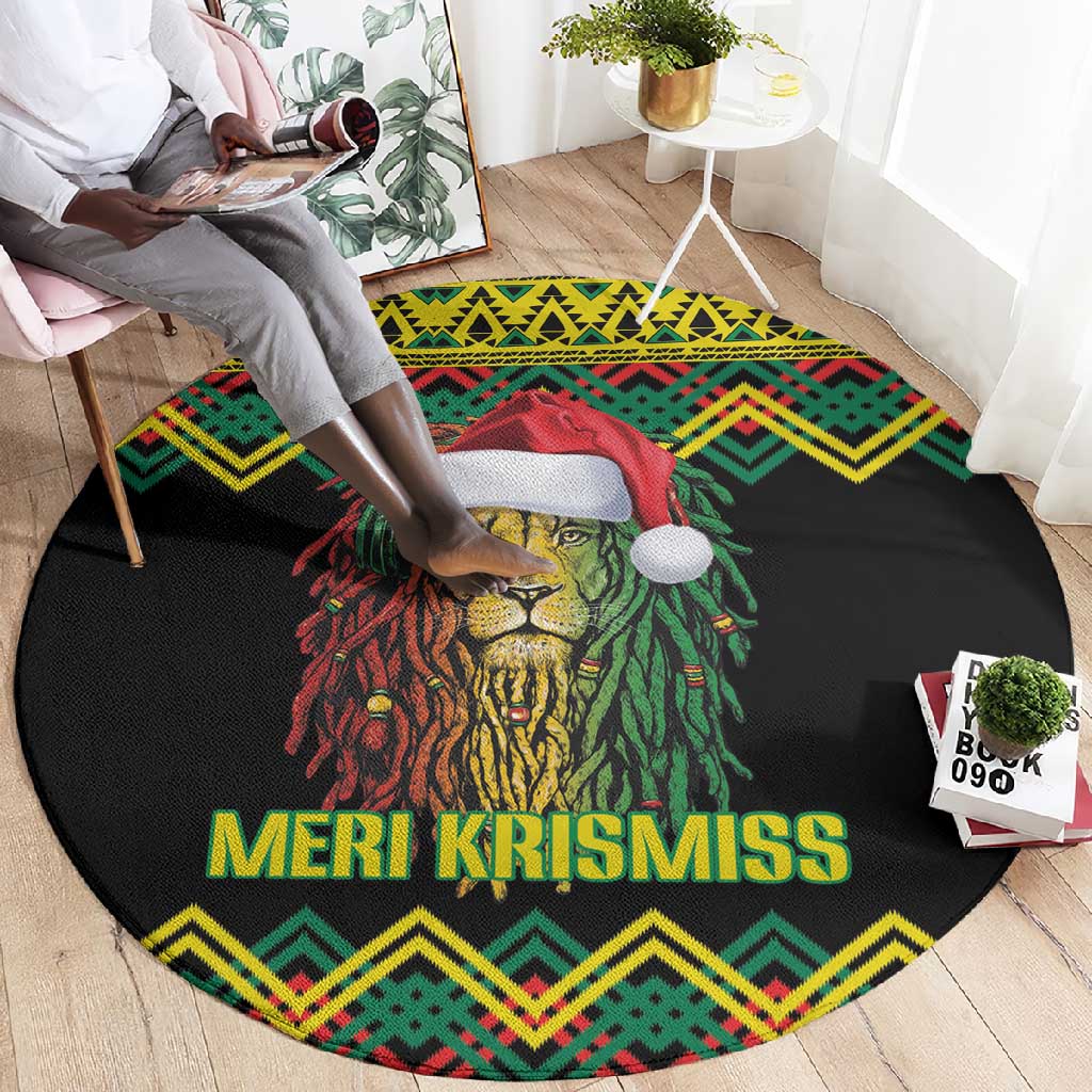 Black Jamaican Christmas Round Carpet Reggae Lion With Kente Pattern LT18