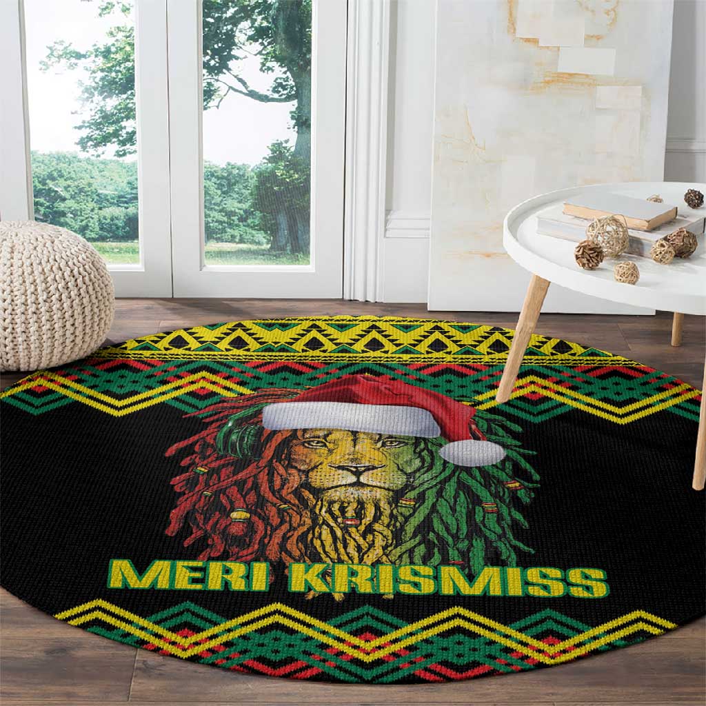 Black Jamaican Christmas Round Carpet Reggae Lion With Kente Pattern LT18