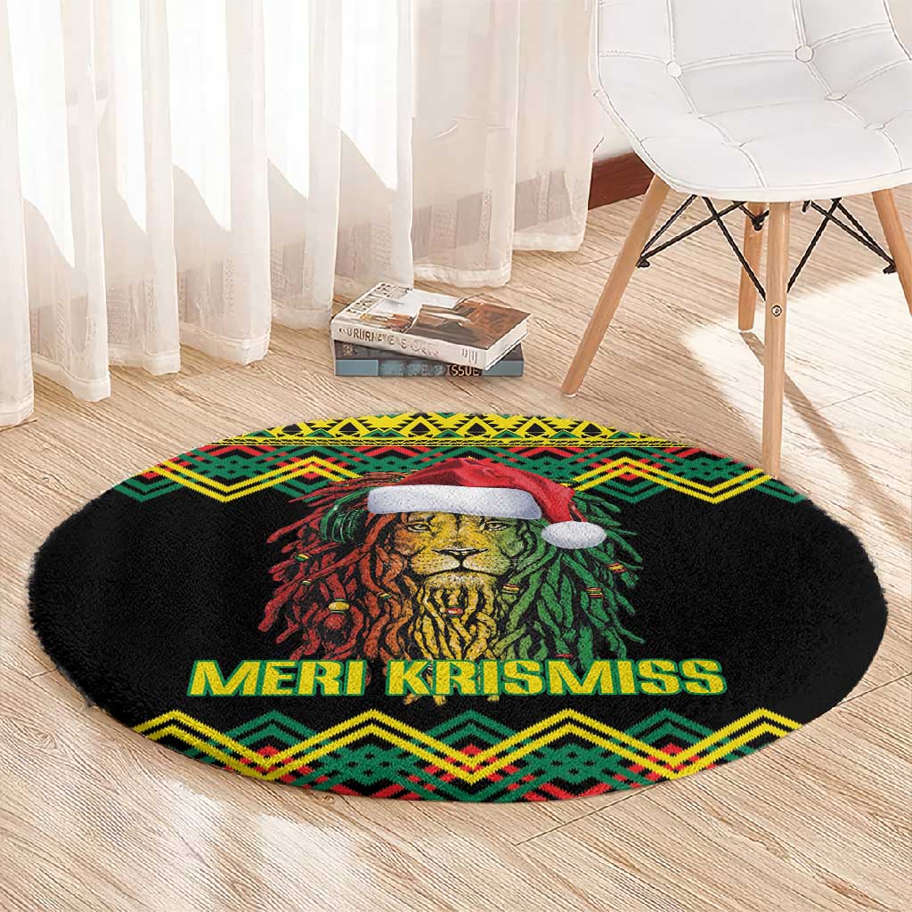 Black Jamaican Christmas Round Carpet Reggae Lion With Kente Pattern LT18