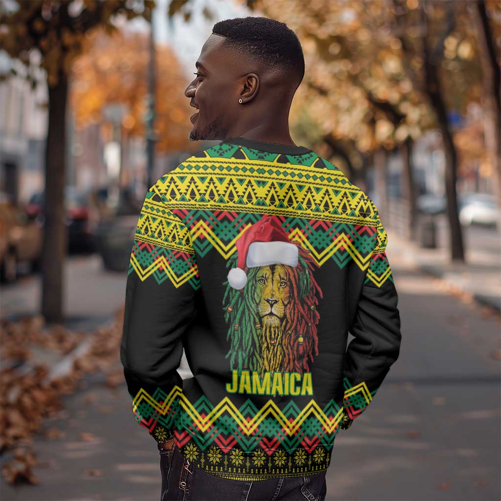 Black Jamaican Christmas Sweatshirt Reggae Lion With Kente Pattern LT18