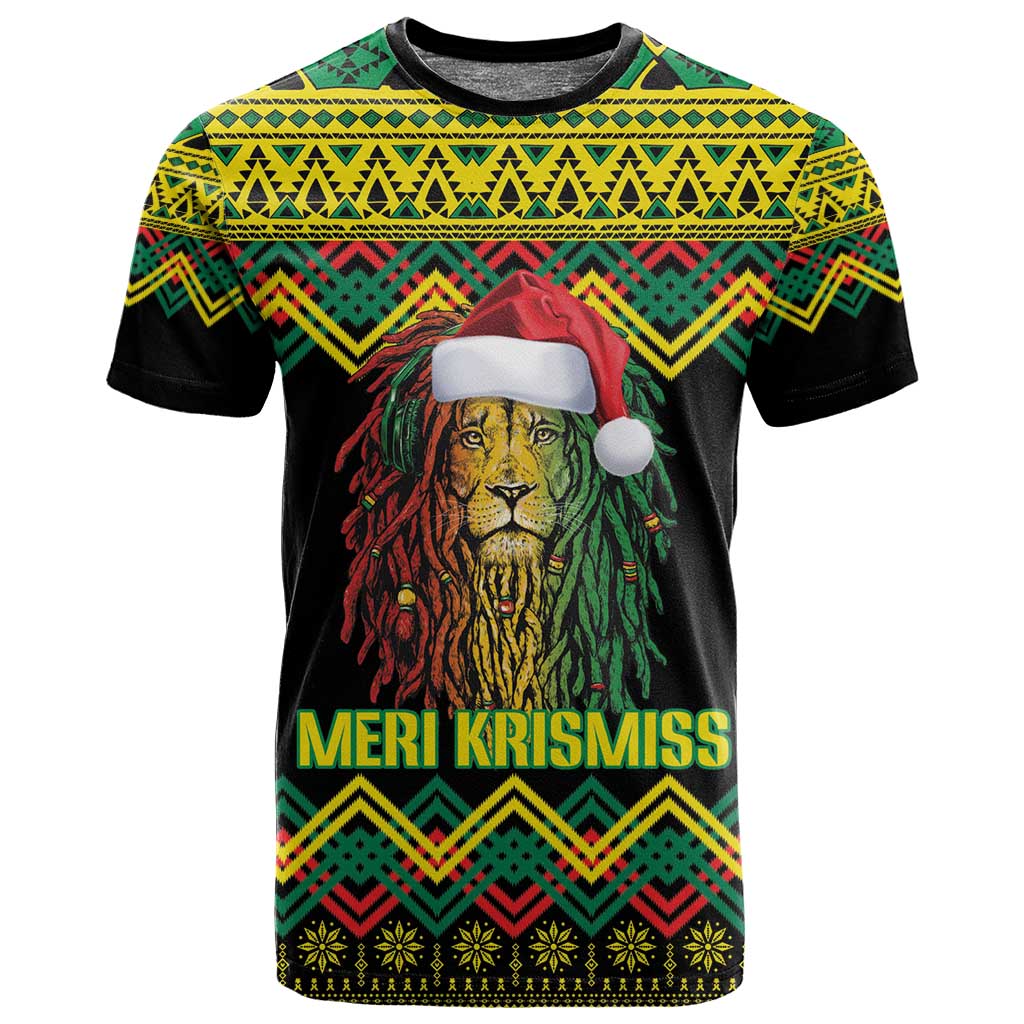 Black Jamaican Christmas T shirt Reggae Lion With Kente Pattern LT18