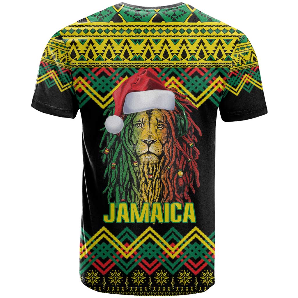 Black Jamaican Christmas T shirt Reggae Lion With Kente Pattern LT18