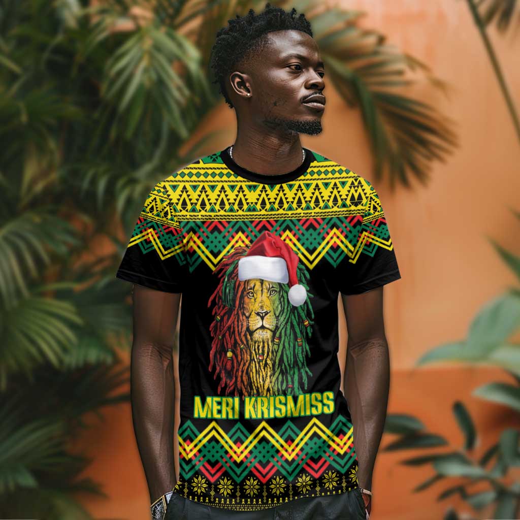 Black Jamaican Christmas T shirt Reggae Lion With Kente Pattern LT18
