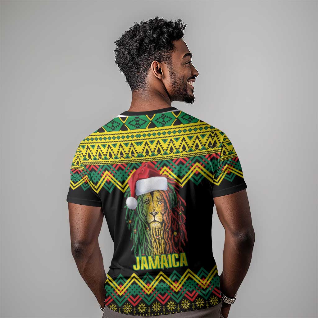 Black Jamaican Christmas T shirt Reggae Lion With Kente Pattern LT18