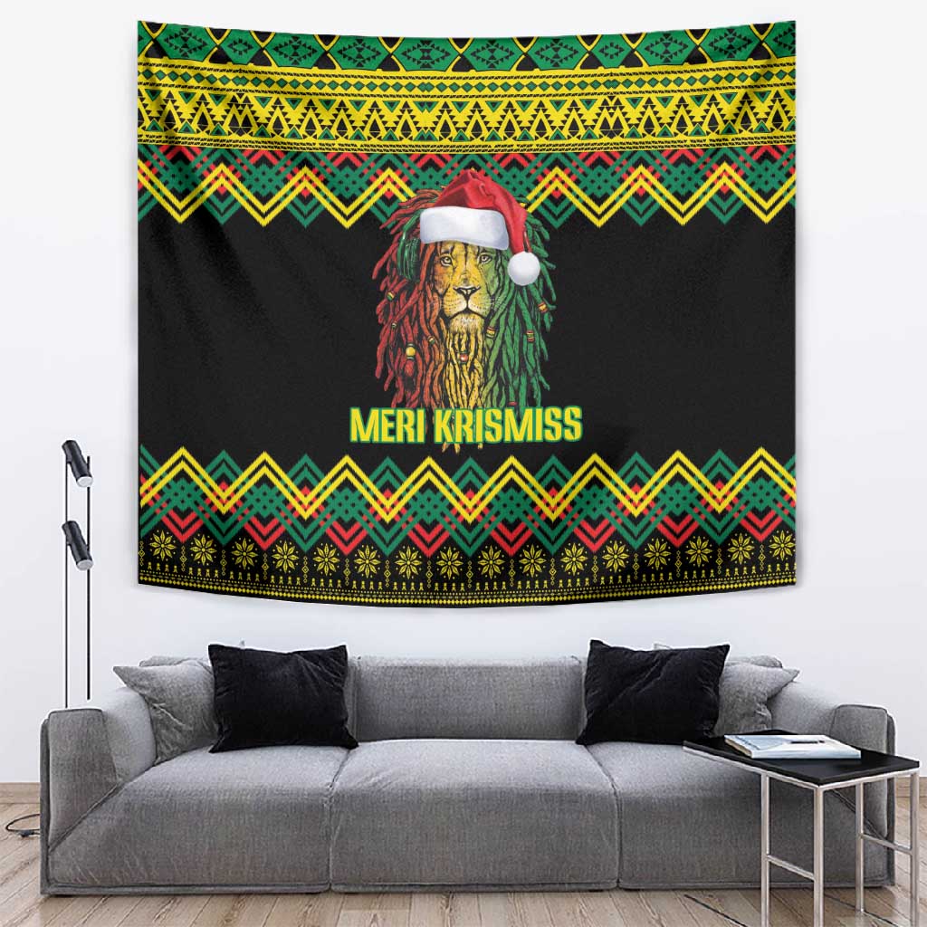 Black Jamaican Christmas Tapestry Reggae Lion With Kente Pattern LT18