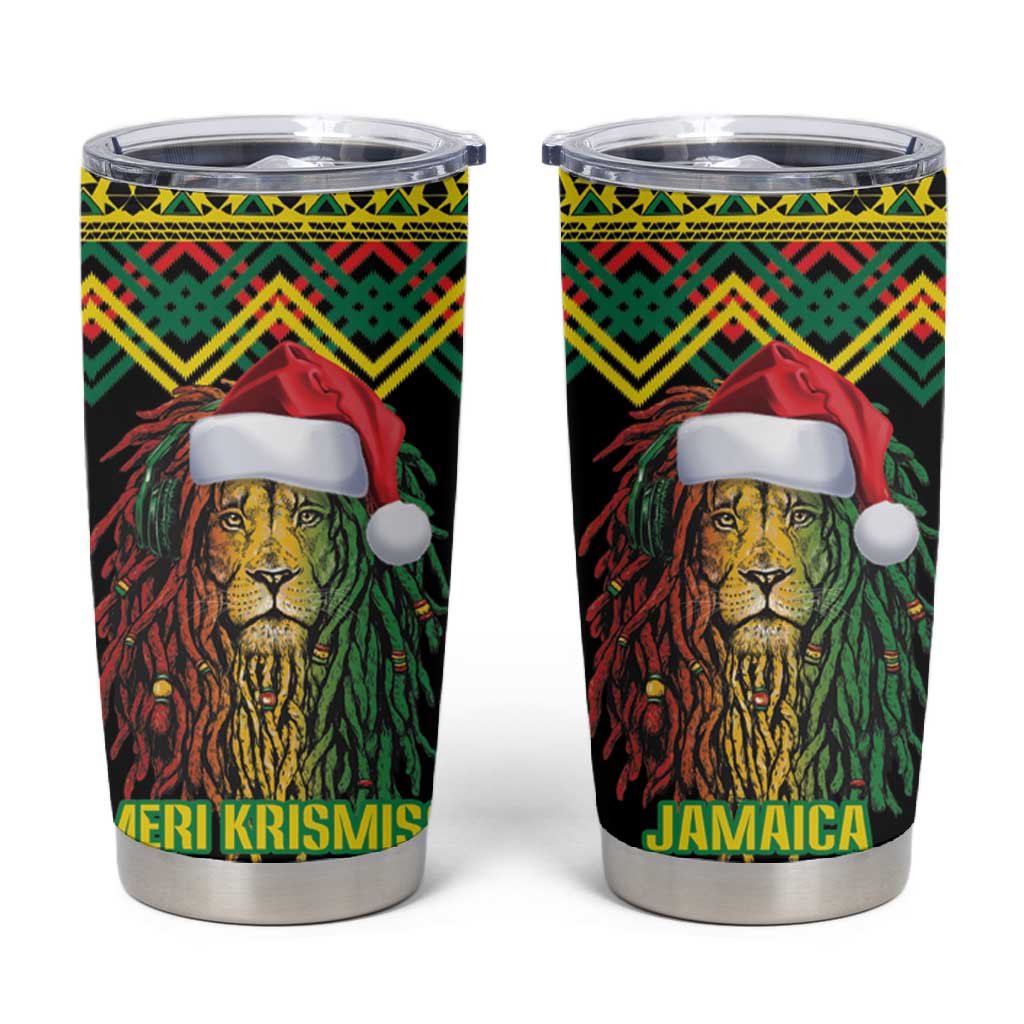 Black Jamaican Christmas Tumbler Cup Reggae Lion With Kente Pattern LT18
