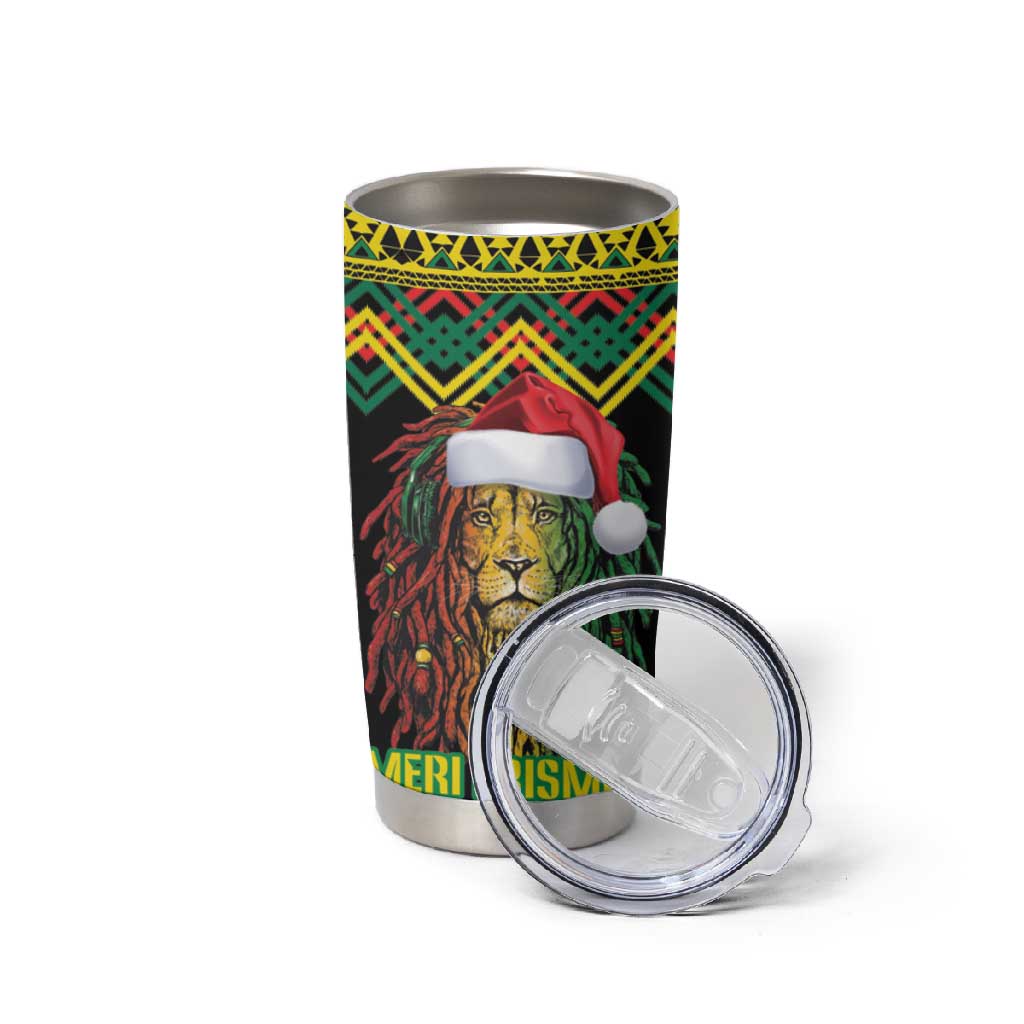 Black Jamaican Christmas Tumbler Cup Reggae Lion With Kente Pattern LT18