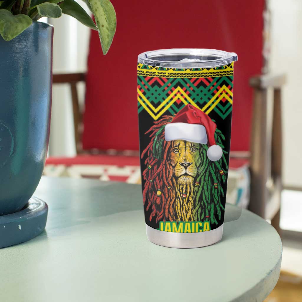 Black Jamaican Christmas Tumbler Cup Reggae Lion With Kente Pattern LT18