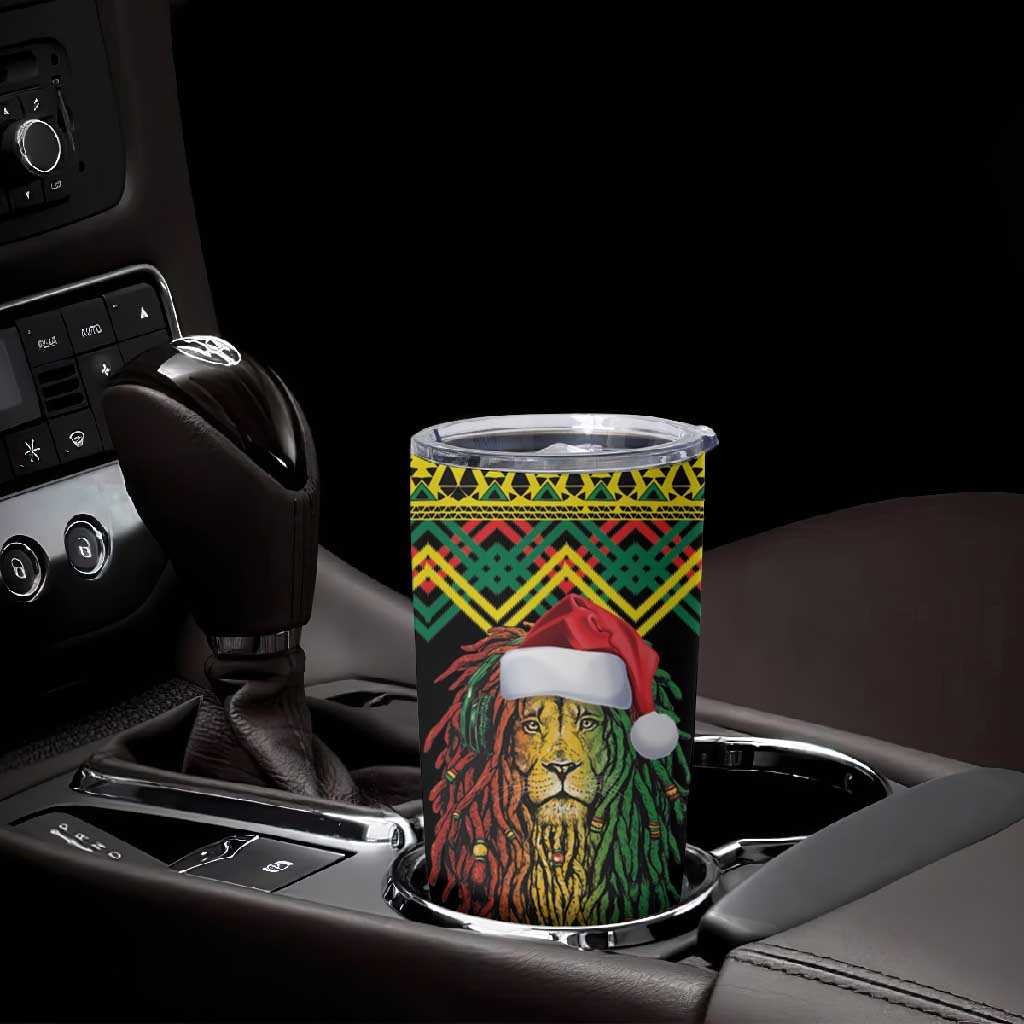Black Jamaican Christmas Tumbler Cup Reggae Lion With Kente Pattern LT18