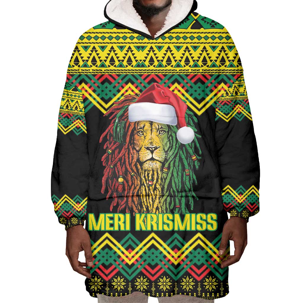Black Jamaican Christmas Wearable Blanket Hoodie Reggae Lion With Kente Pattern LT18