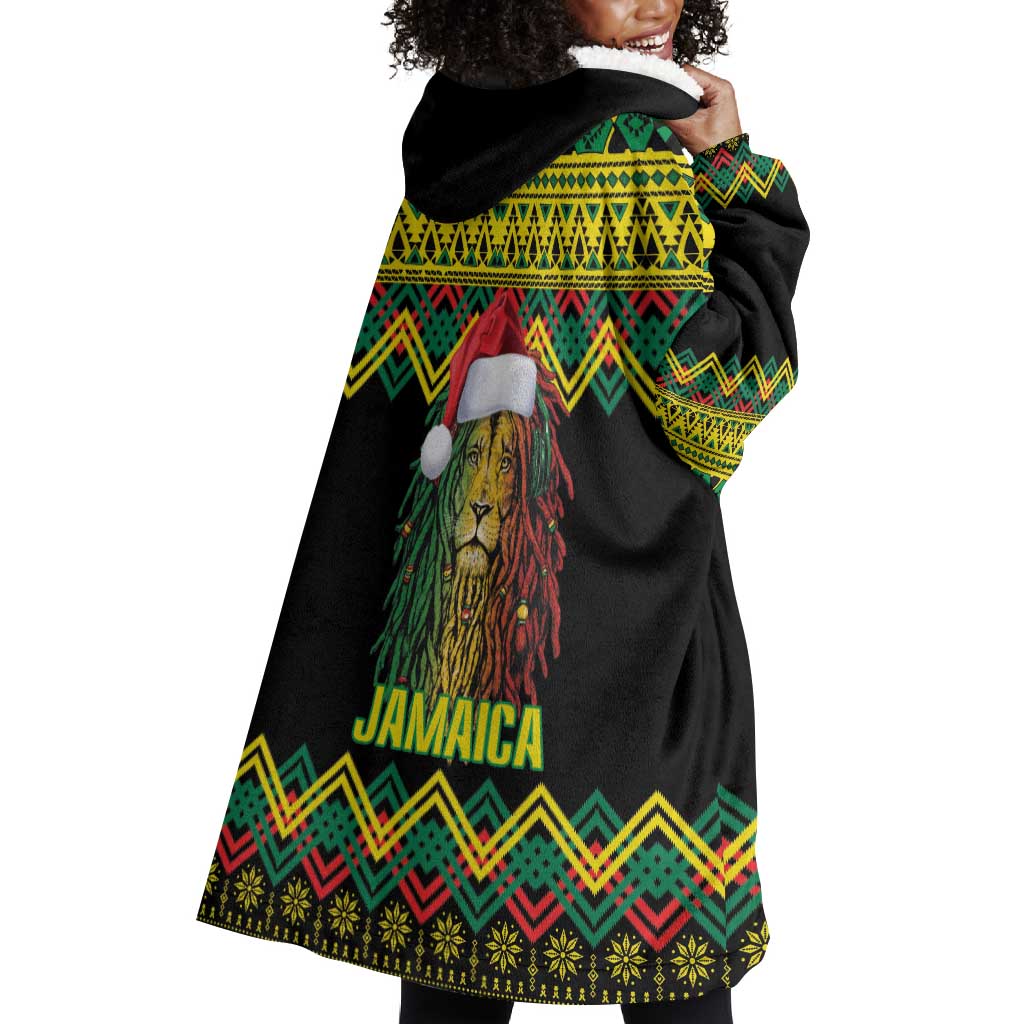 Black Jamaican Christmas Wearable Blanket Hoodie Reggae Lion With Kente Pattern LT18