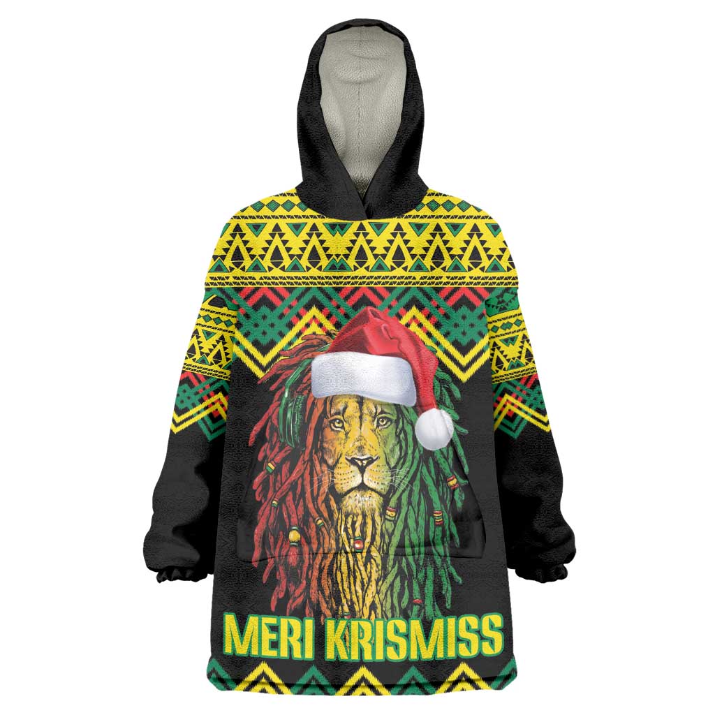 Black Jamaican Christmas Wearable Blanket Hoodie Reggae Lion With Kente Pattern LT18