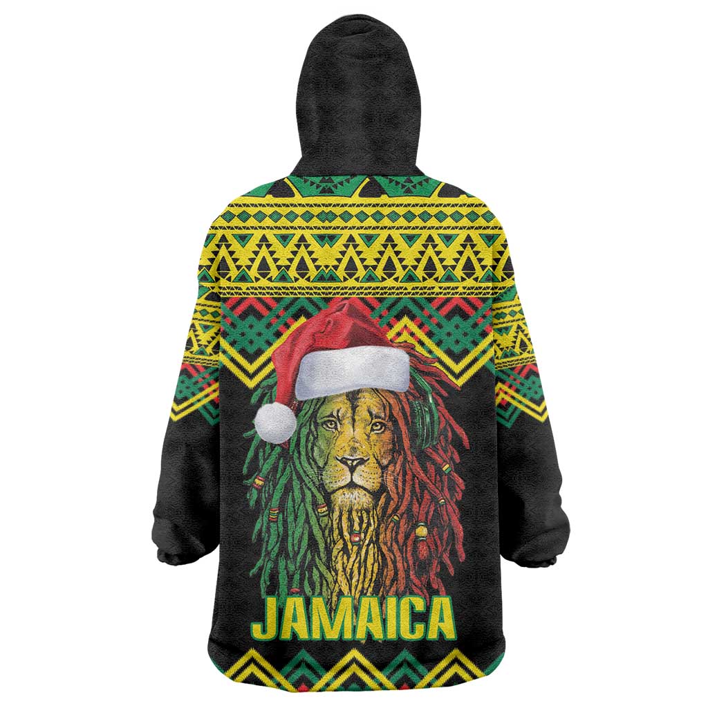 Black Jamaican Christmas Wearable Blanket Hoodie Reggae Lion With Kente Pattern LT18