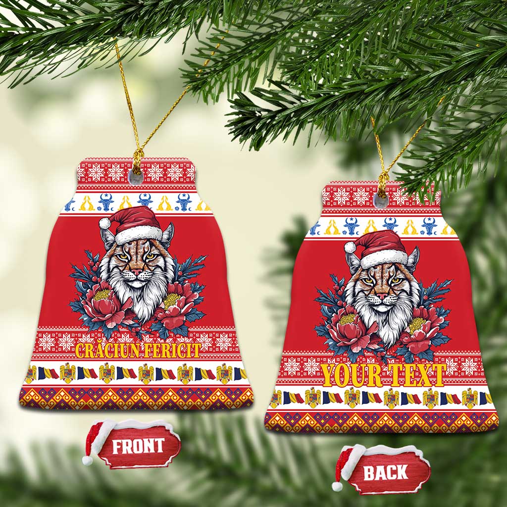 Personalized Romania Christmas Ceramic Ornament Eurasian Lynx With Peony Flowers LT18