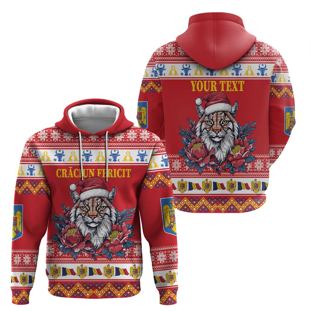 Personalized Romania Christmas Hoodie Eurasian Lynx With Peony Flowers LT18