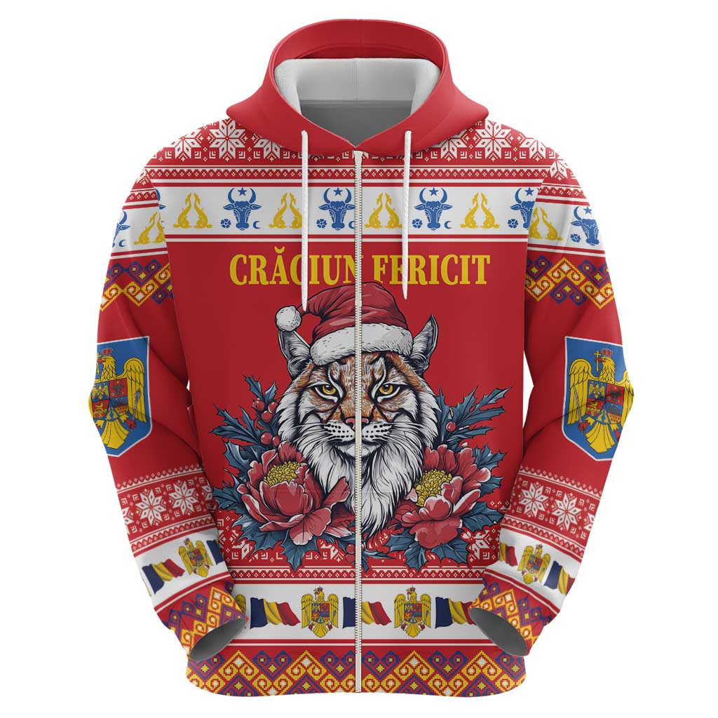 Personalized Romania Christmas Hoodie Eurasian Lynx With Peony Flowers LT18