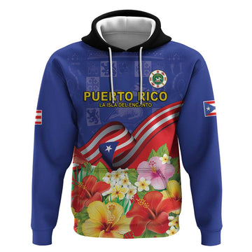 Puerto Rico Coat Of Arm Hoodie With Thespesia Grandiflora Flowers LT18