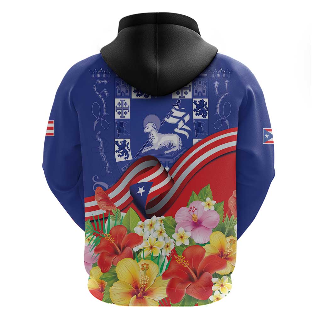 Puerto Rico Coat Of Arm Hoodie With Thespesia Grandiflora Flowers LT18