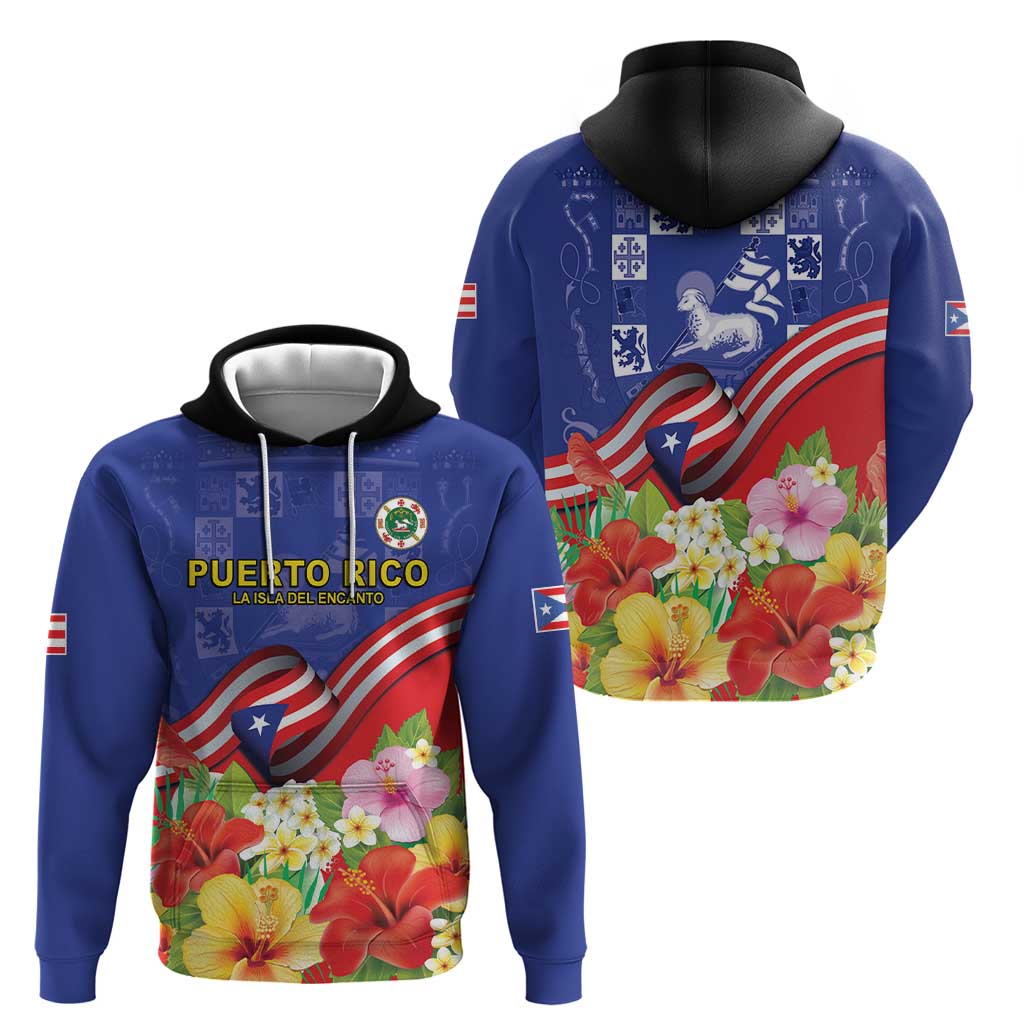 Puerto Rico Coat Of Arm Hoodie With Thespesia Grandiflora Flowers LT18