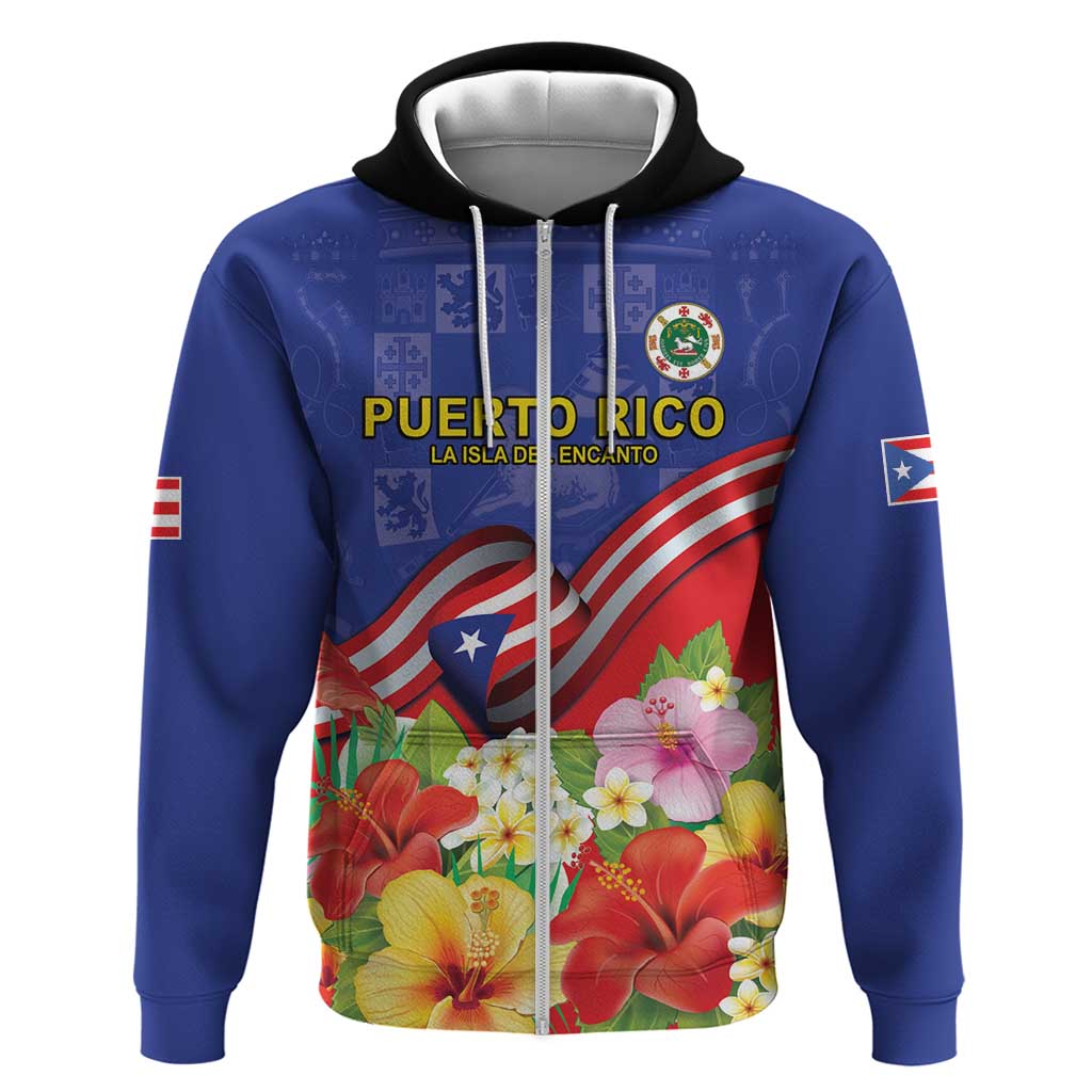 Puerto Rico Coat Of Arm Hoodie With Thespesia Grandiflora Flowers LT18