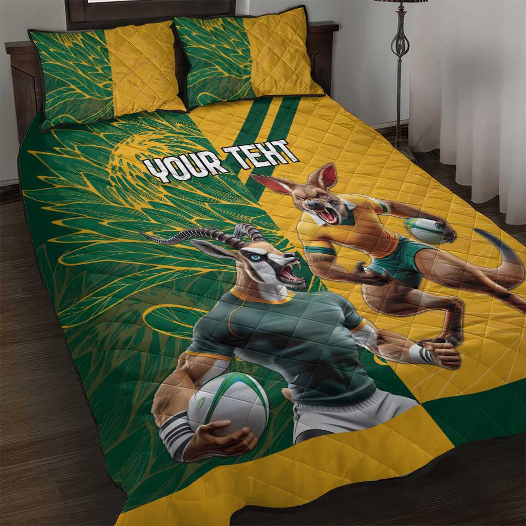 South Africa Australia Rugby Champion Personalized Quilt Bed Set Springboks Wallabies Mascot LT18