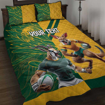 South Africa Australia Rugby Champion Personalized Quilt Bed Set Springboks Wallabies Mascot LT18