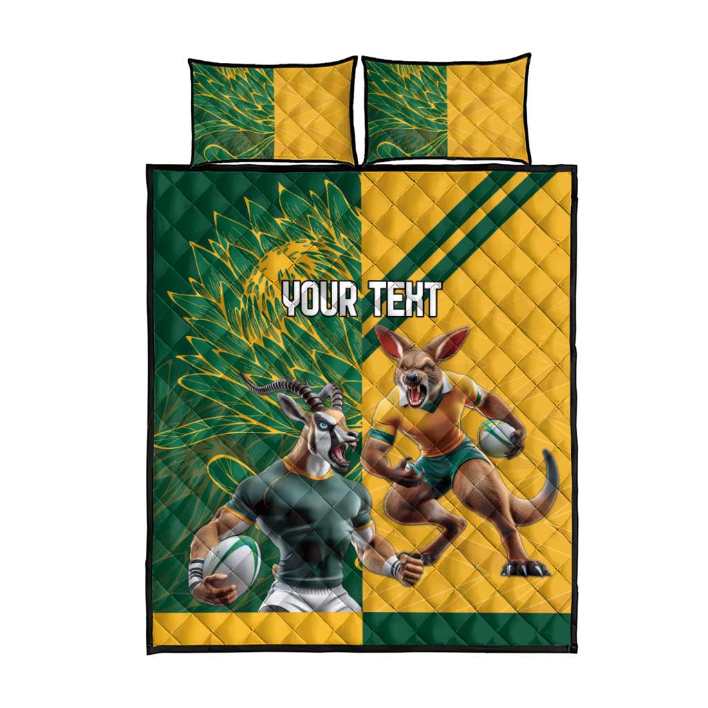 South Africa Australia Rugby Champion Personalized Quilt Bed Set Springboks Wallabies Mascot LT18