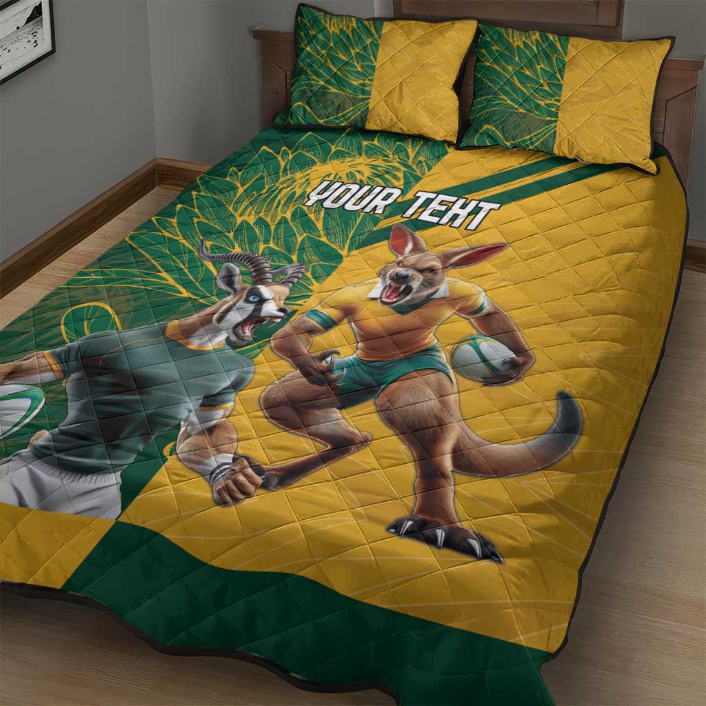 South Africa Australia Rugby Champion Personalized Quilt Bed Set Springboks Wallabies Mascot LT18