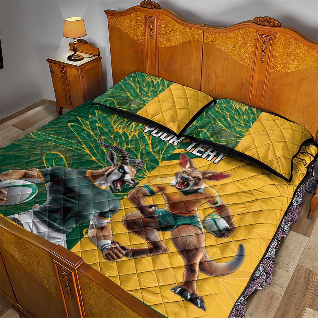South Africa Australia Rugby Champion Personalized Quilt Bed Set Springboks Wallabies Mascot LT18