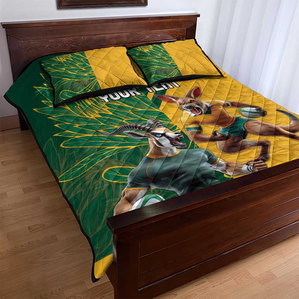 South Africa Australia Rugby Champion Personalized Quilt Bed Set Springboks Wallabies Mascot LT18
