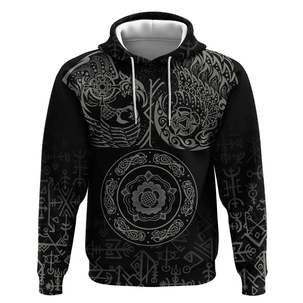 Viking Pride of Yorkshire Hoodie Black Odins Ravens Nordic LT18