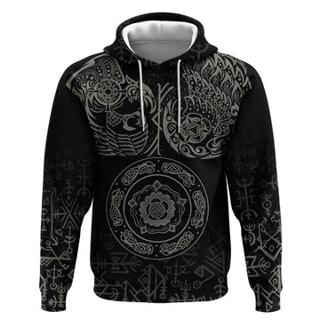 Viking Pride of Yorkshire Hoodie Black Odins Ravens Nordic LT18
